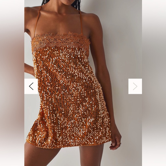 NWT Intimately by Free People That Girl Sequin Slip Pumpkin Pie​ - Picture 4 of 6